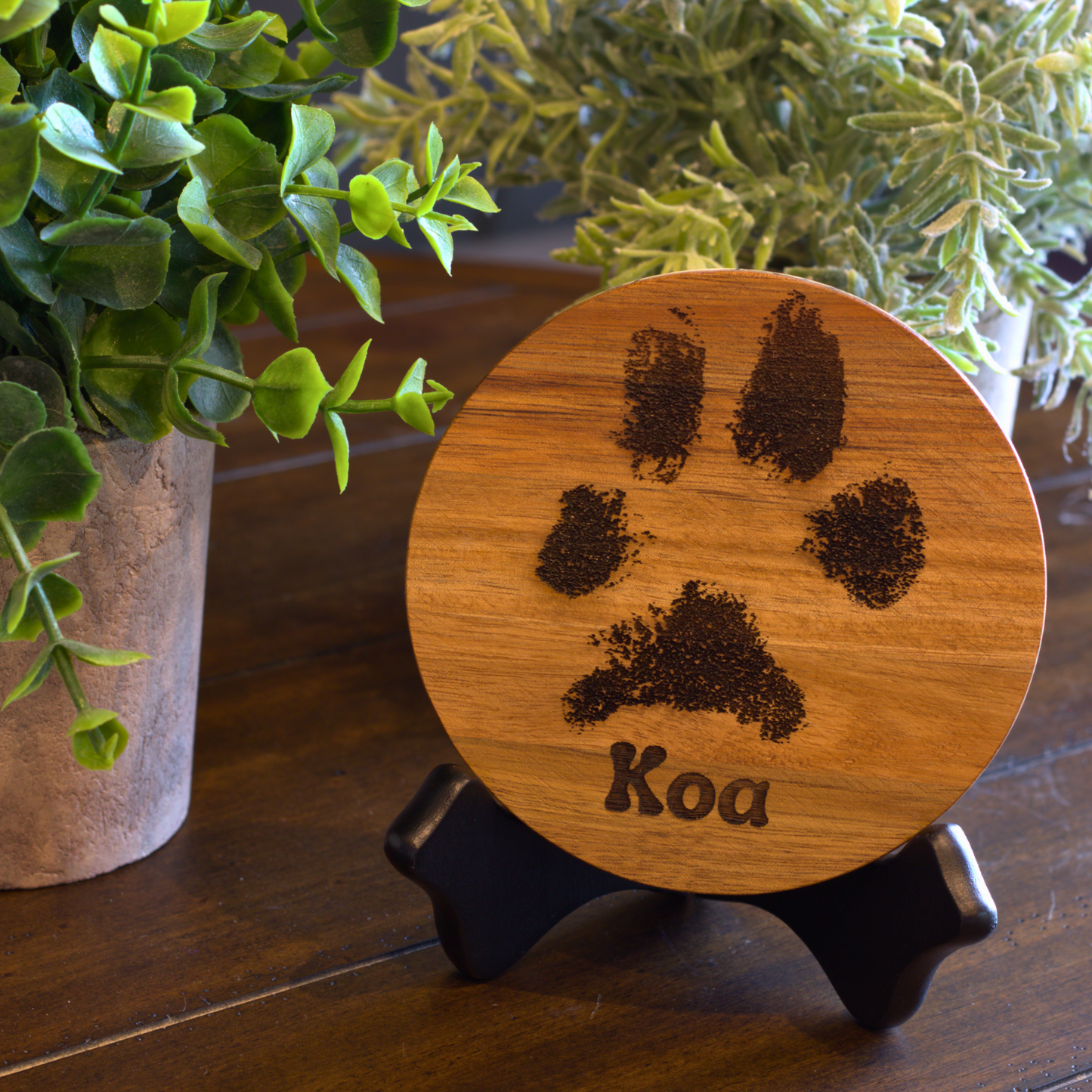Acacia Wood Engraved Paw Print